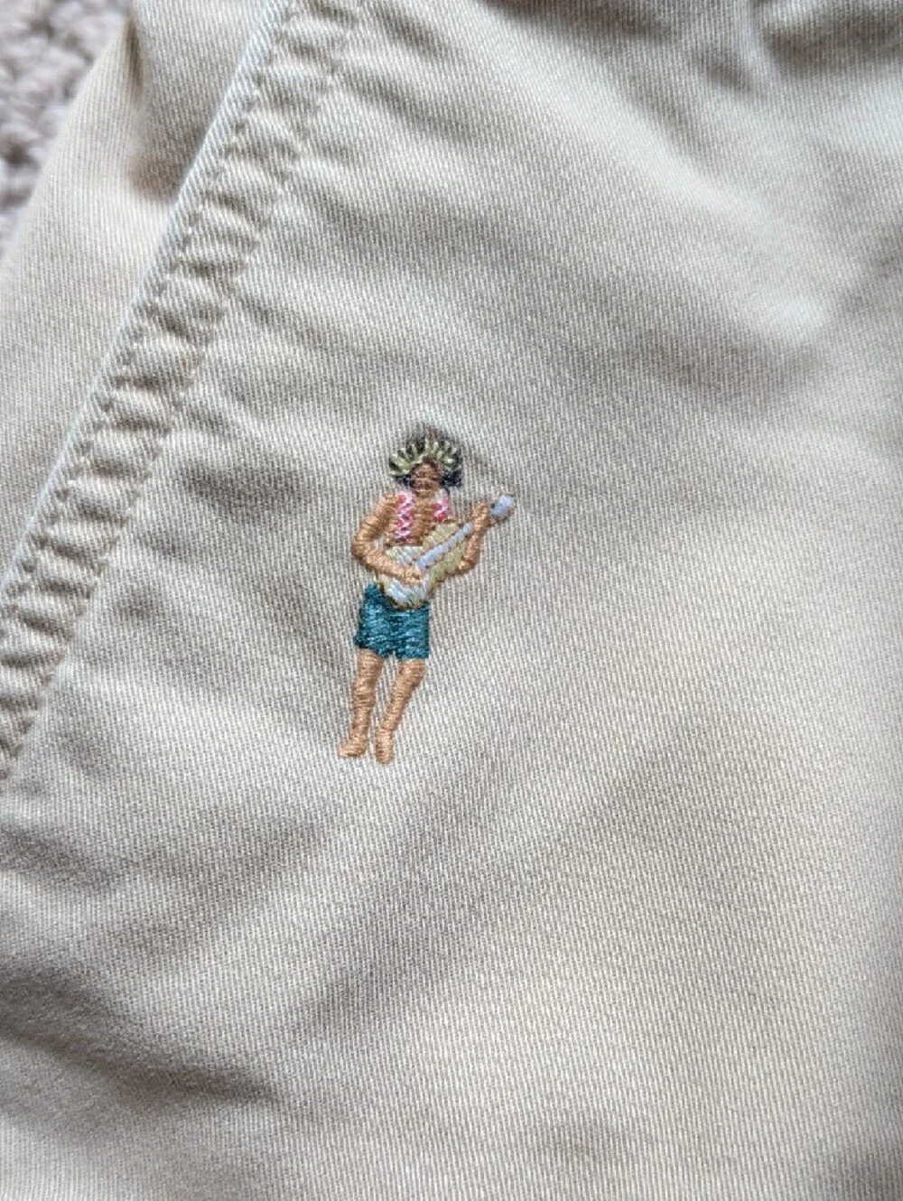 Polo Ralph Lauren Embroidered Hawaiian Khaki Elastic Waist Shorts Preppy L